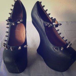 Jeffrey Campbell Platform Wedge Black Spike Shoes